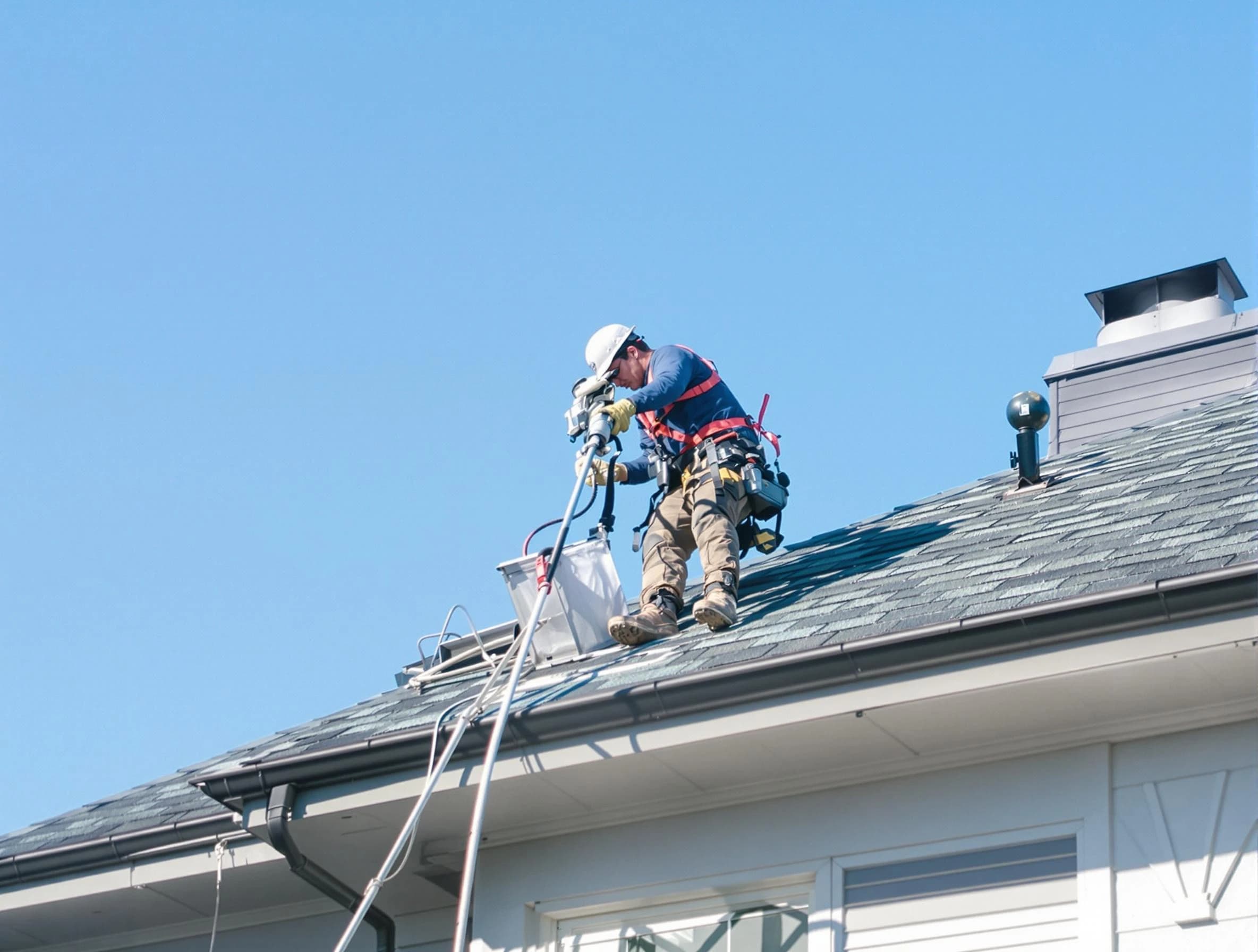 Marshall Dryer Vent Cleaning certified technician cleaning a roof-mounted dryer vent system in Marshall