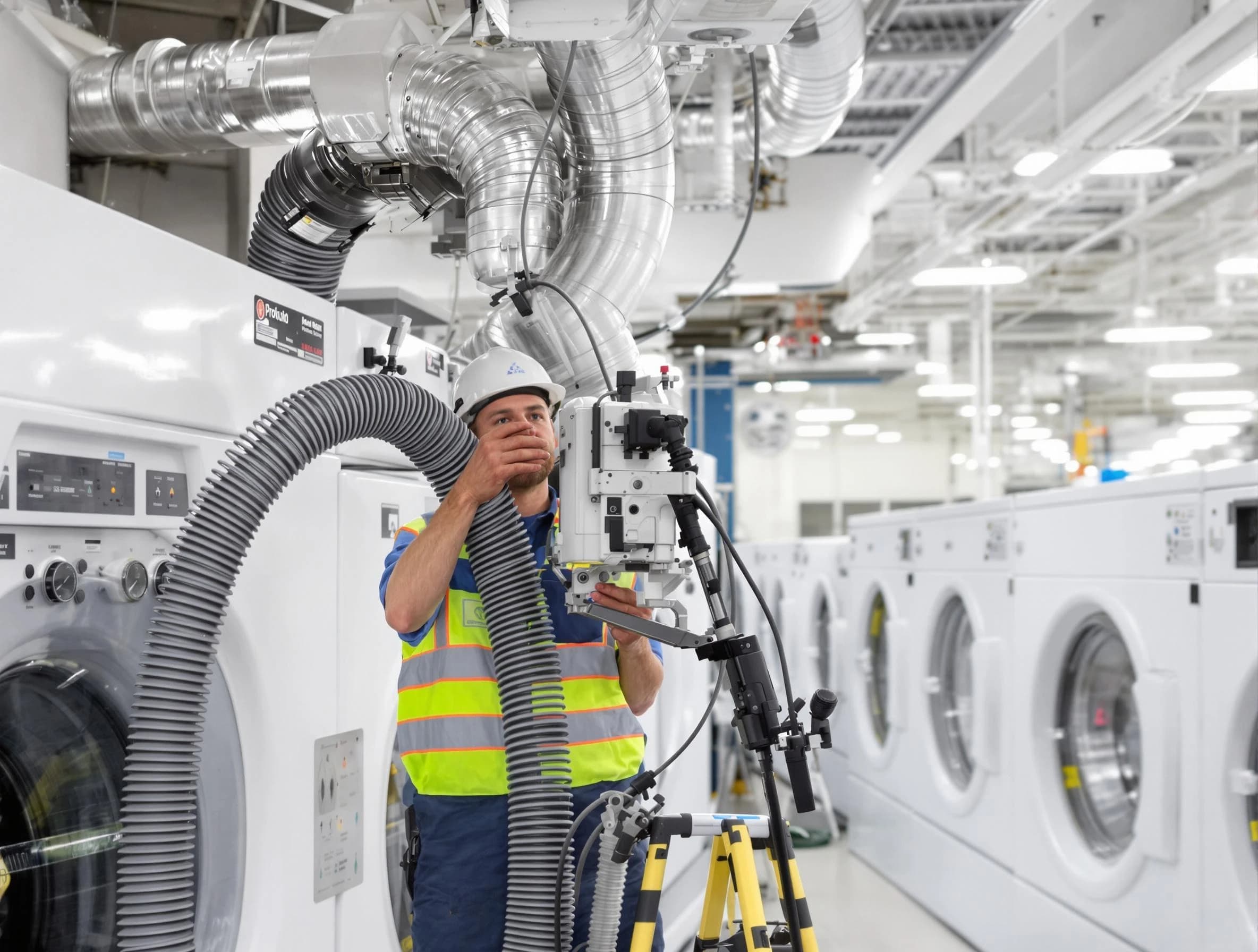 Marshall Dryer Vent Cleaning team performing commercial-grade dryer vent cleaning at a business facility in Marshall