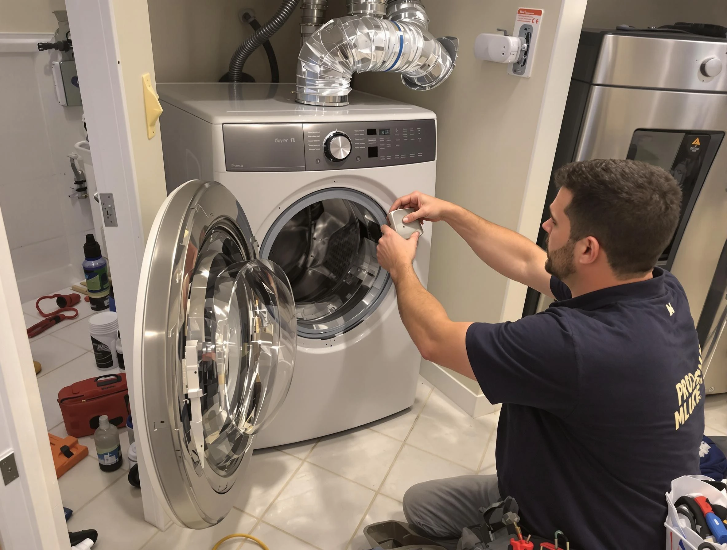 Marshall Dryer Vent Cleaning technician performing precise dryer vent hose installation in Marshall